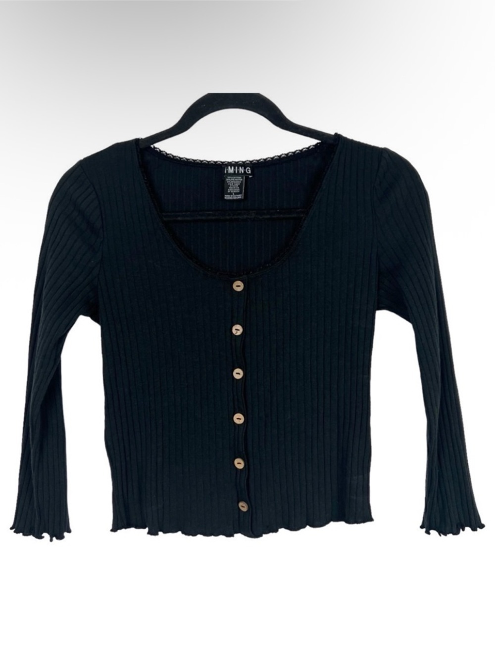 Timing Black Ribbed Crop Top Large